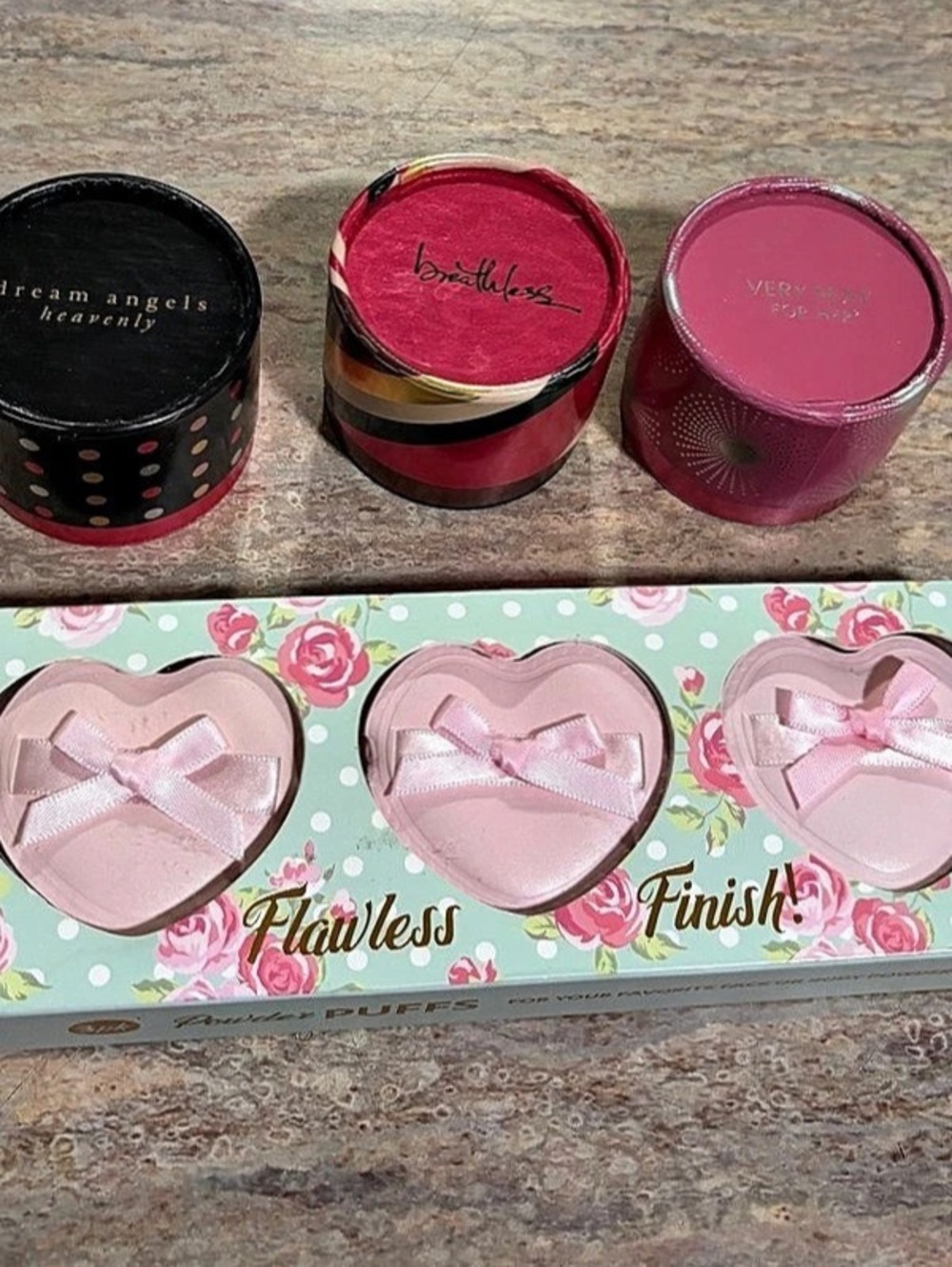 3-Victoria's Secret HTF Discontinued Shimmer Body Powder Set with Powder Puffs
